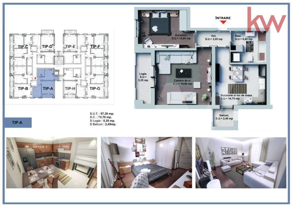 Apartament 2 camere - Decomandat - Etaj 1