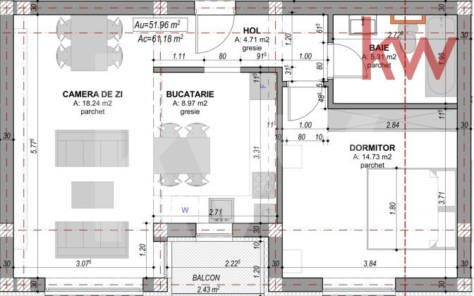 Apartament nr 5A - 2 camere - Decomandat - Gradina