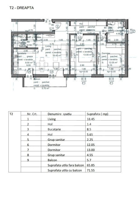 Apartament 3 camere - 2  bai - intabulat - Selimbar