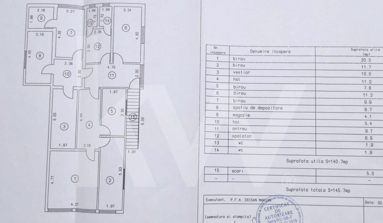 De inchiriat 6 birouri si dependinte, 140 mp utili, Broscarie 