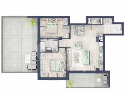 Apartament 3 camere - 2 bai 