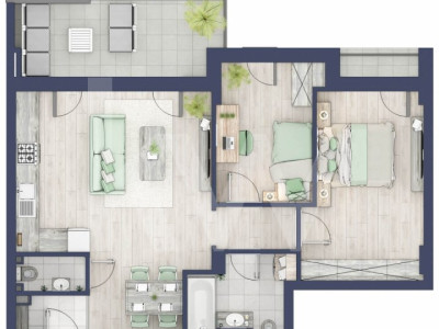 Apartament 3 camere - 2 bai - Ansamblu Privat